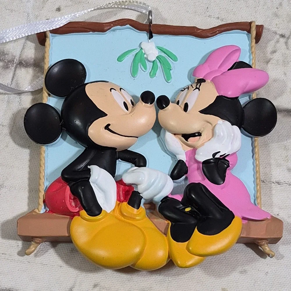 Hallmark Disney Hanging Ornament Mickey & Minnie on a Swing Under the Mistletoe
